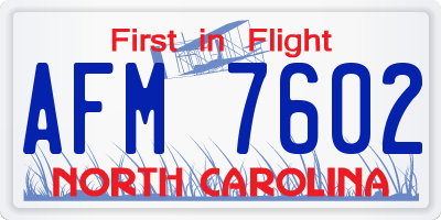 NC license plate AFM7602