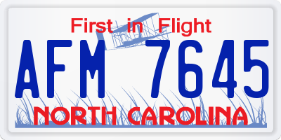 NC license plate AFM7645
