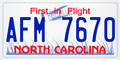 NC license plate AFM7670