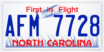 NC license plate AFM7728