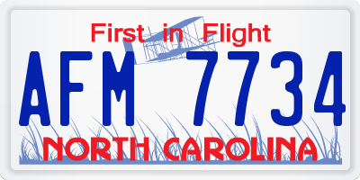 NC license plate AFM7734