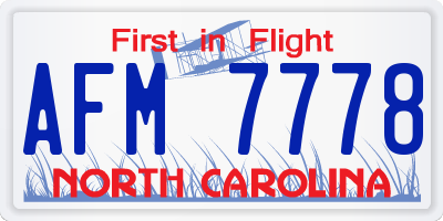 NC license plate AFM7778