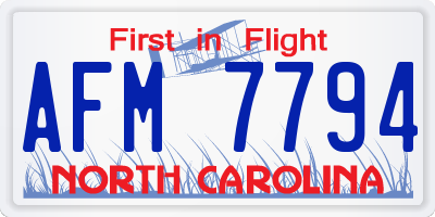 NC license plate AFM7794