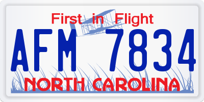 NC license plate AFM7834