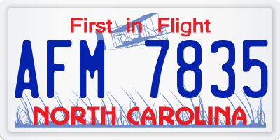 NC license plate AFM7835