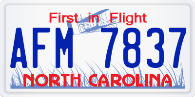 NC license plate AFM7837