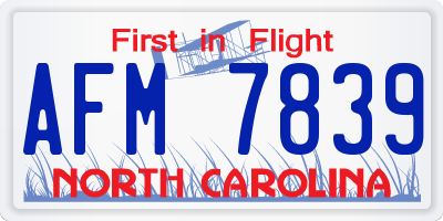 NC license plate AFM7839