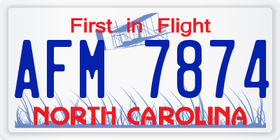 NC license plate AFM7874