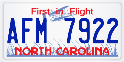 NC license plate AFM7922