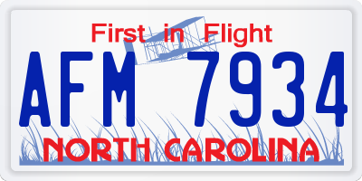 NC license plate AFM7934