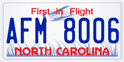 NC license plate AFM8006