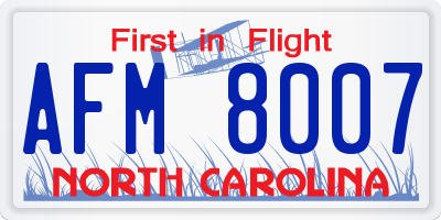 NC license plate AFM8007