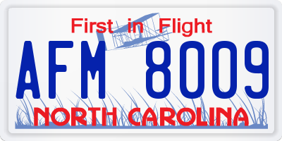 NC license plate AFM8009
