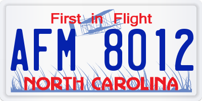 NC license plate AFM8012