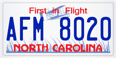 NC license plate AFM8020