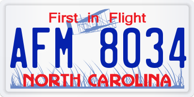 NC license plate AFM8034