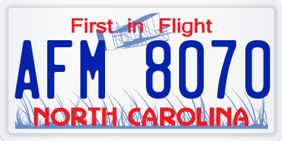 NC license plate AFM8070