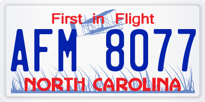 NC license plate AFM8077