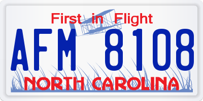 NC license plate AFM8108