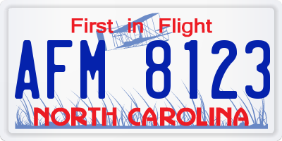 NC license plate AFM8123