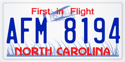 NC license plate AFM8194