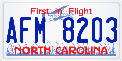 NC license plate AFM8203