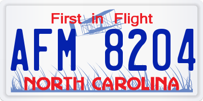 NC license plate AFM8204