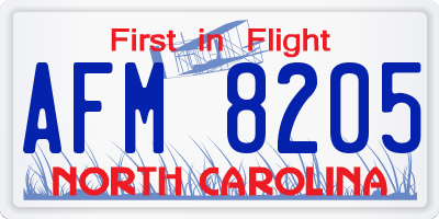 NC license plate AFM8205