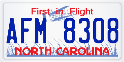 NC license plate AFM8308