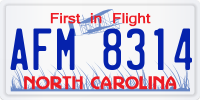 NC license plate AFM8314