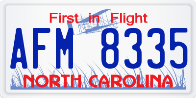 NC license plate AFM8335