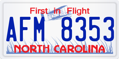 NC license plate AFM8353