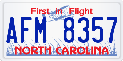 NC license plate AFM8357