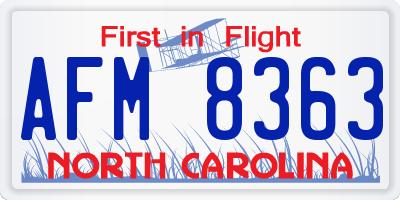 NC license plate AFM8363