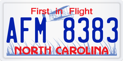 NC license plate AFM8383