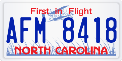 NC license plate AFM8418