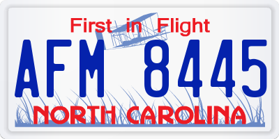 NC license plate AFM8445