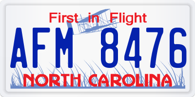 NC license plate AFM8476