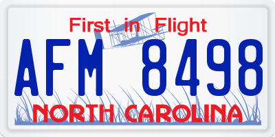 NC license plate AFM8498