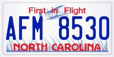 NC license plate AFM8530