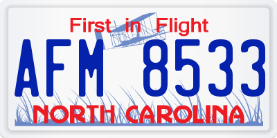 NC license plate AFM8533