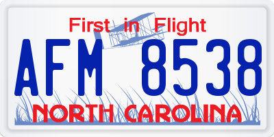 NC license plate AFM8538