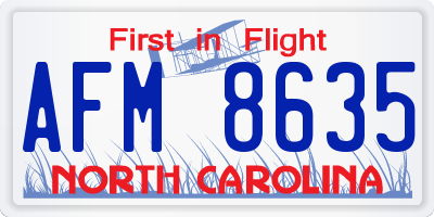 NC license plate AFM8635