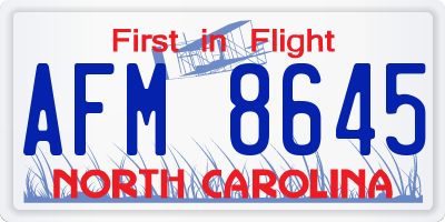 NC license plate AFM8645