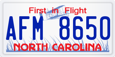 NC license plate AFM8650
