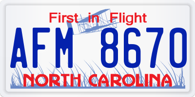 NC license plate AFM8670