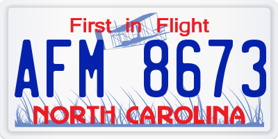 NC license plate AFM8673