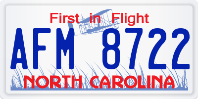 NC license plate AFM8722