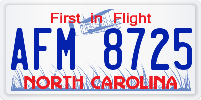 NC license plate AFM8725