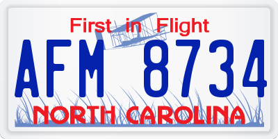 NC license plate AFM8734
